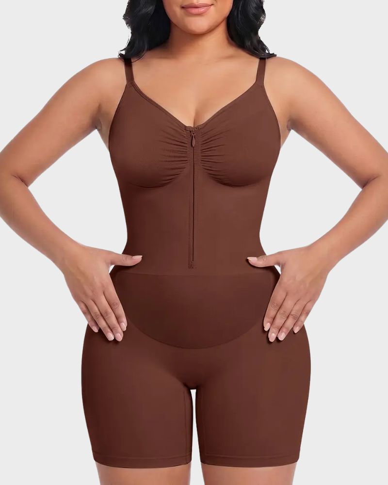 Zip-Up Tummy Control Shaping Bodysuit