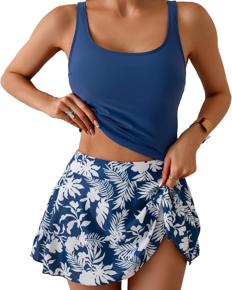Women’s High-Waist Tank and Skirt Swim Set with Figure-Smoothing Design