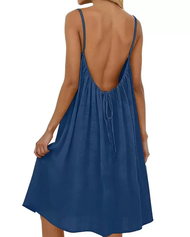Women’s Elegant Solid Color Backless Slip Dress