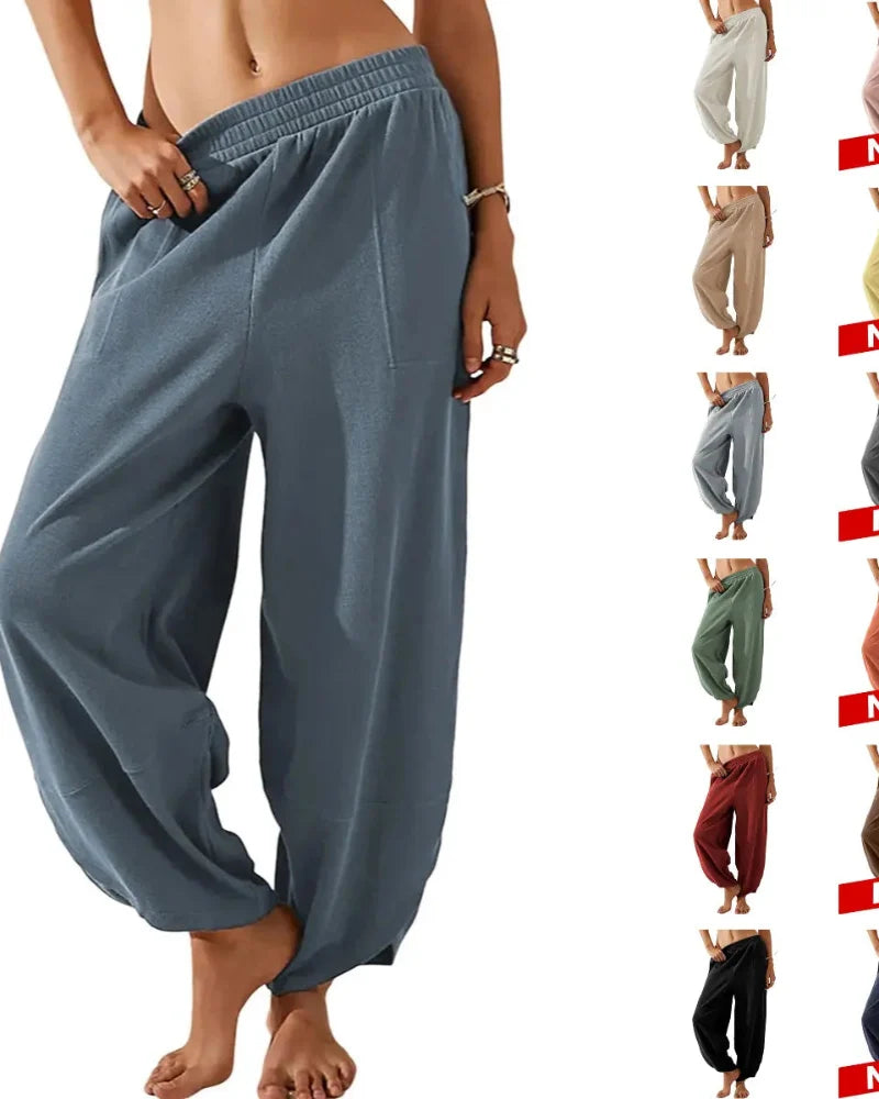 Women’s Baggy Wide-Leg Elastic Waist Pants with Pockets