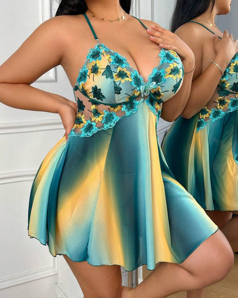 Plus Size Rainbow Ombre Sheer Babydoll Nightgown
