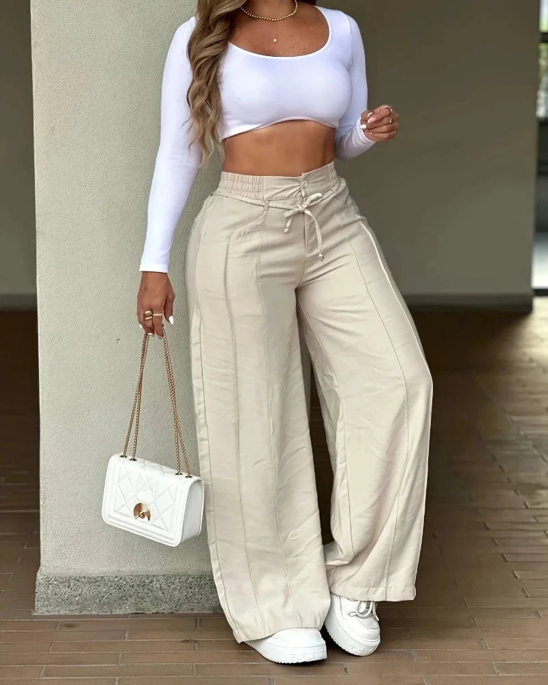 High Waist Wide Leg Pleated Casual Pants