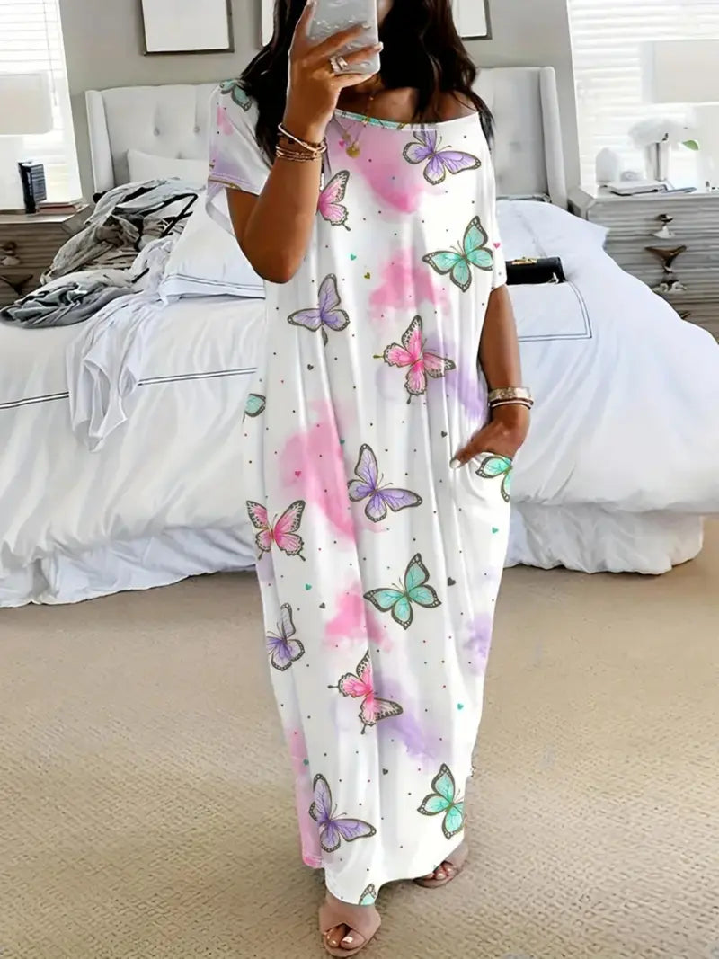 Women’s Solid Color Batwing Sleeve Casual Nightdress