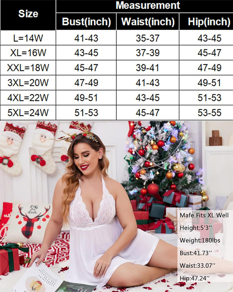 Women’s Plus Size Lace Babydoll – Mesh Chemise Sleepwear