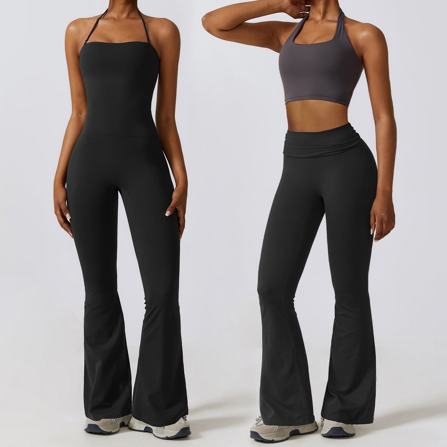 Women’s Halter Neck Bodycon Flare Jumpsuit – Stretchy, Butt-Lifting Activewear