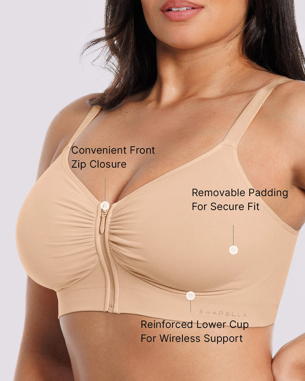 Bare Essentials Skin Flow Front-Zipper Wireless Bra
