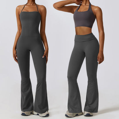 Women’s Halter Neck Bodycon Flare Jumpsuit – Stretchy, Butt-Lifting Activewear