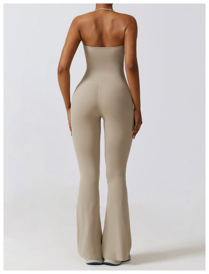 Women’s Halter Neck Bodycon Flare Jumpsuit – Stretchy, Butt-Lifting Activewear