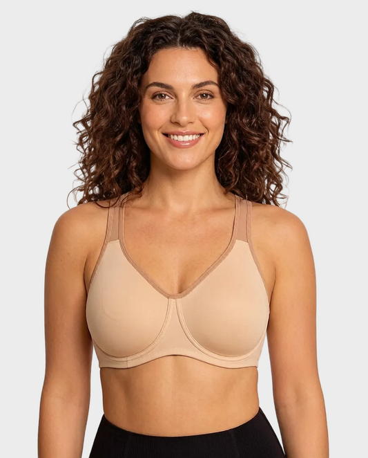 Full Coverage Sports Bra Non Padded Unlined Soft Support Wide Strap Underwire Bra
