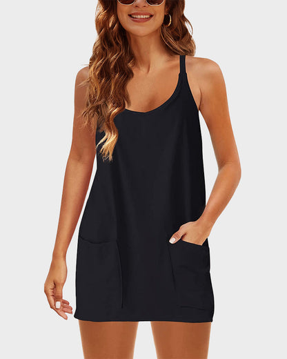 Casual Sleeveless Mini Dress With Built-In Shorts