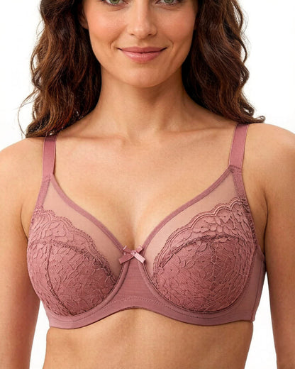 Floral lace shaping plus size bra