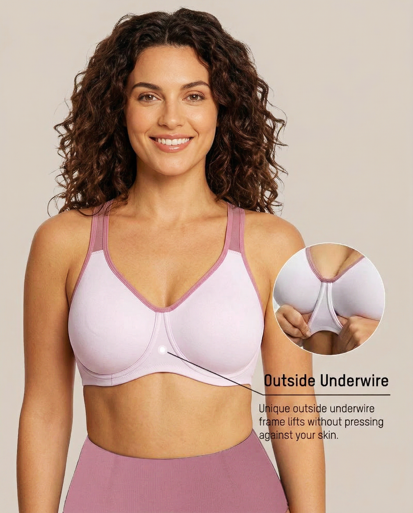 Full Coverage Sports Bra Non Padded Unlined Soft Support Wide Strap Underwire Bra