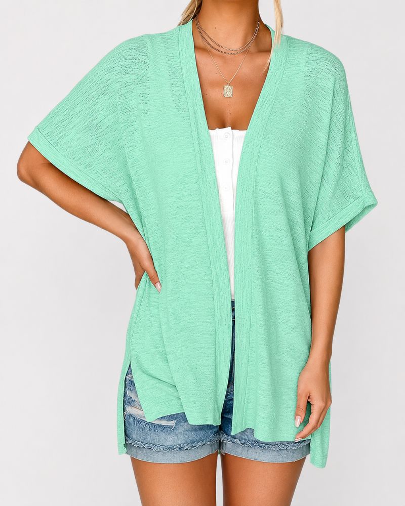 Lightweight Short-Sleeve Open-Front Cardigan