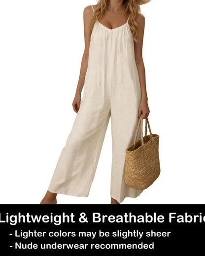 Strappy Backless Wide-Leg Jumpsuit With Pockets
