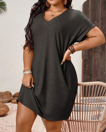 Plus Size V-Neck Batwing Sleeve T-Shirt Dress