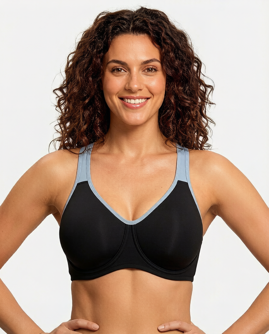 Full Coverage Sports Bra Non Padded Unlined Soft Support Wide Strap Underwire Bra