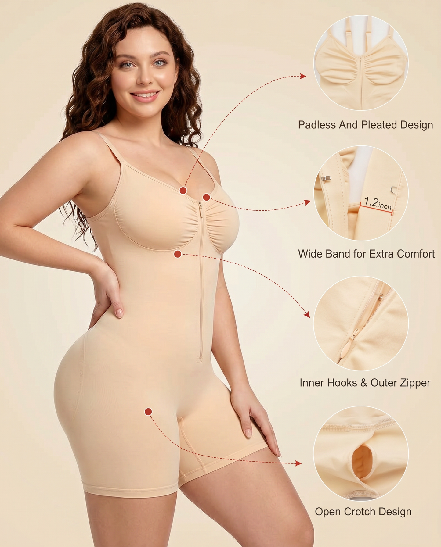 Women's Tummy Control Zip Front Bodysuit