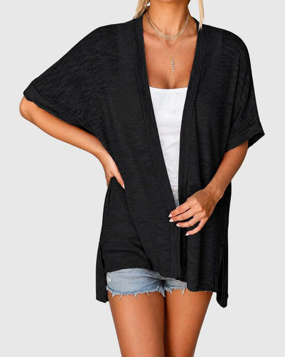 Lightweight Short-Sleeve Open-Front Cardigan