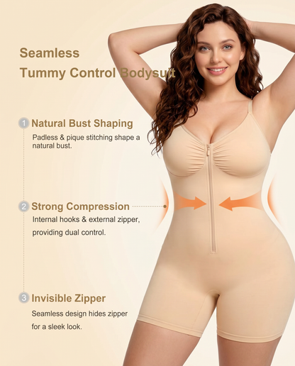 Women's High Elastic Zipper Adjustable Straps Breathable Mesh Design Tummy Control Body Shaper
