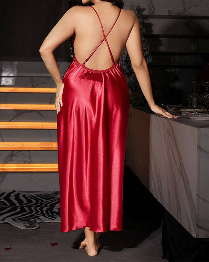 Sexy Plus Size Satin Lace Slip Nightgown