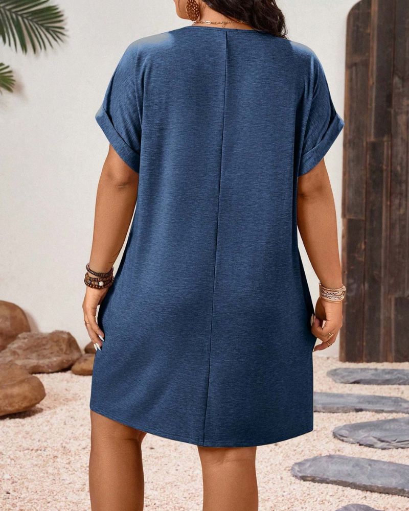 Plus Size V-Neck Batwing Sleeve T-Shirt Dress