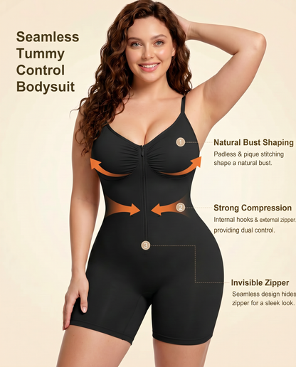Women's High Elastic Zipper Adjustable Straps Breathable Mesh Design Tummy Control Body Shaper