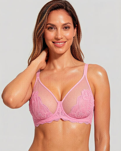Full Coverage Lace Pink Minimizer Bra