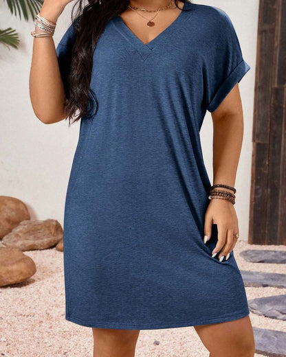 Plus Size V-Neck Batwing Sleeve T-Shirt Dress