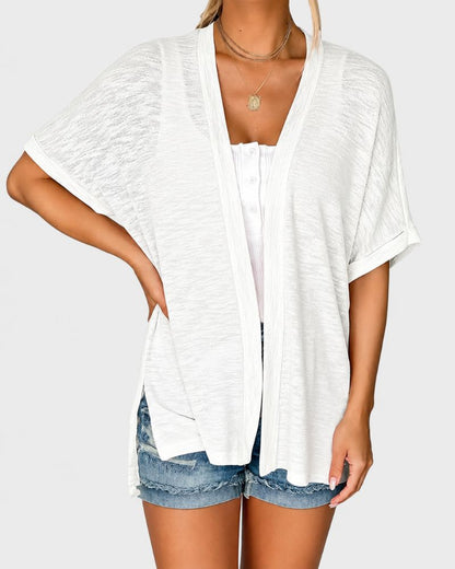 Lightweight Short-Sleeve Open-Front Cardigan