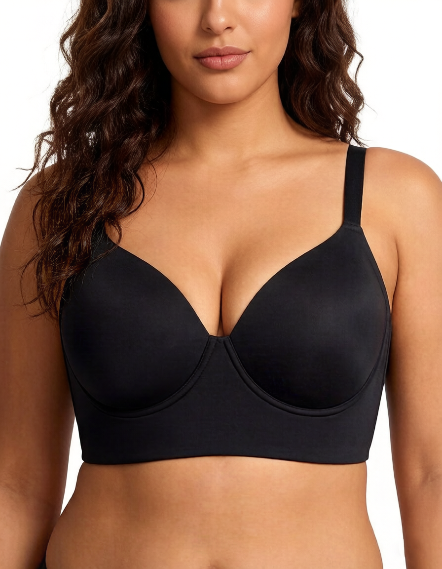 Delia Plus Size Smooth Full-Coverage Longline Support Bra.