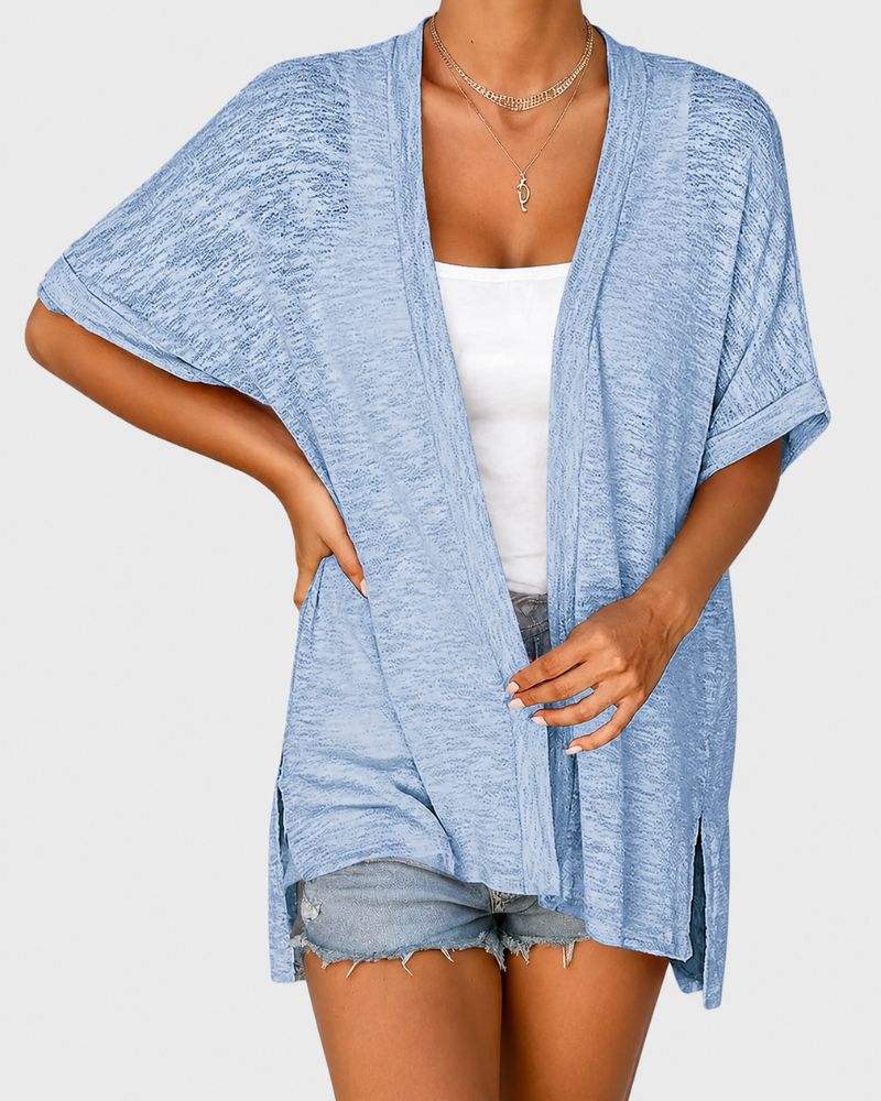 Lightweight Short-Sleeve Open-Front Cardigan
