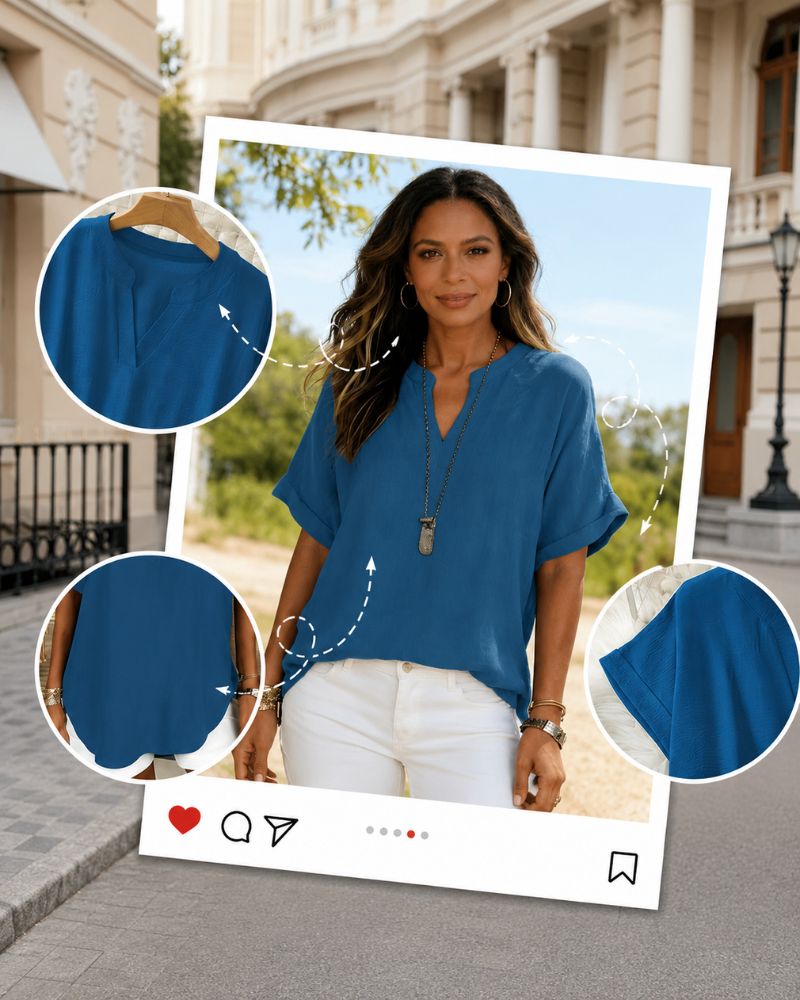 Relaxed V-Neck Short Sleeve Blouse