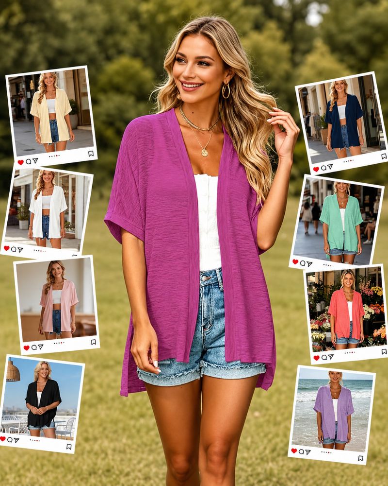 Lightweight Short-Sleeve Open-Front Cardigan