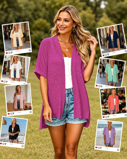 Lightweight Short-Sleeve Open-Front Cardigan