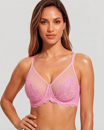 Full Coverage Lace Pink Minimizer Bra