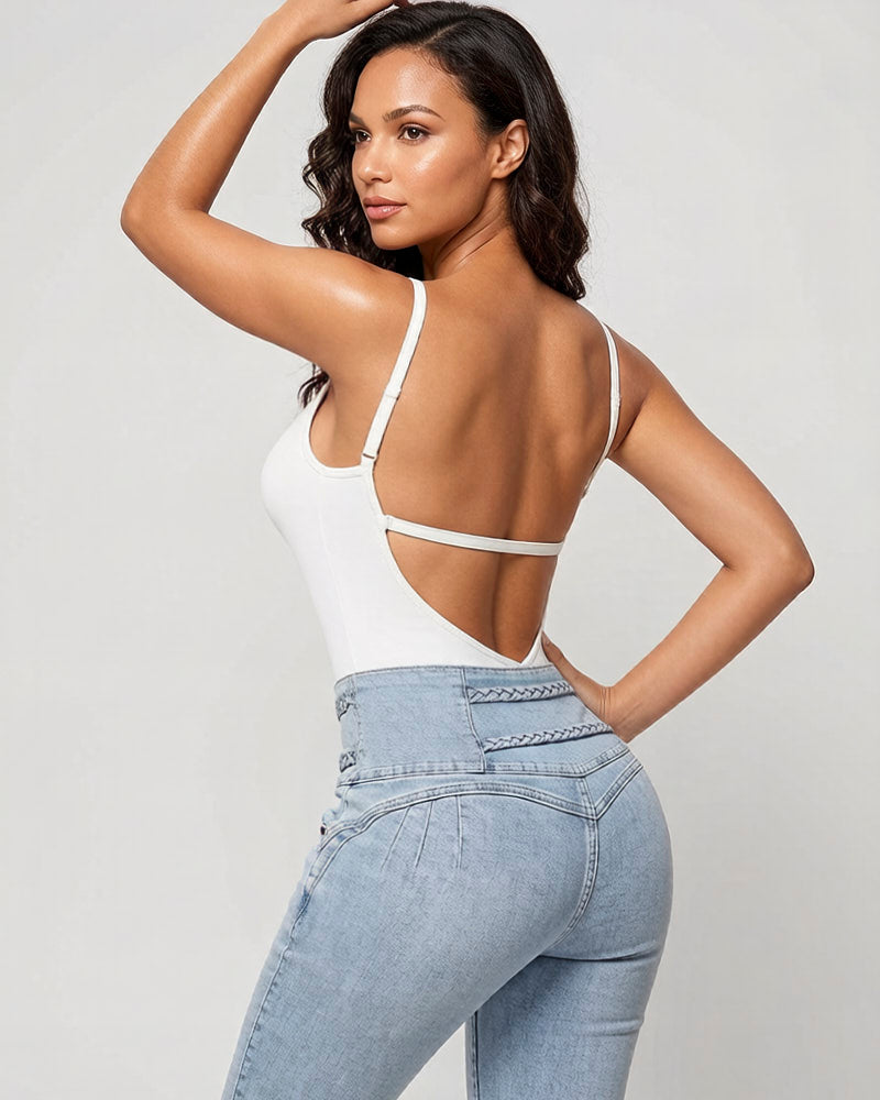 Women's U Plunge Strapless Tummy Control Bodysuit Low Back Built In Bra Shapewear