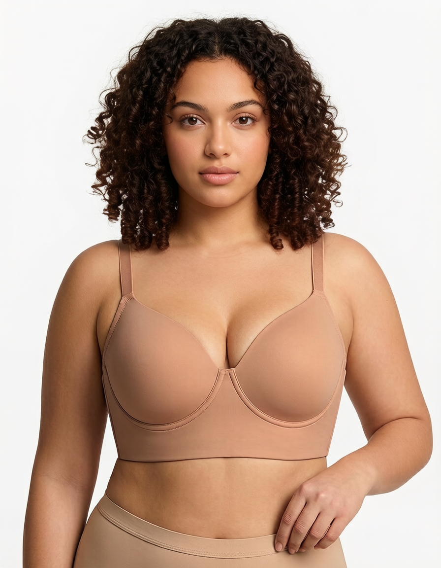 Delia Plus Size Smooth Full-Coverage Longline Support Bra.