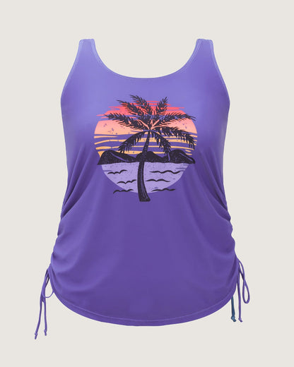 Island Print Drawstring Adjustable Swim Top