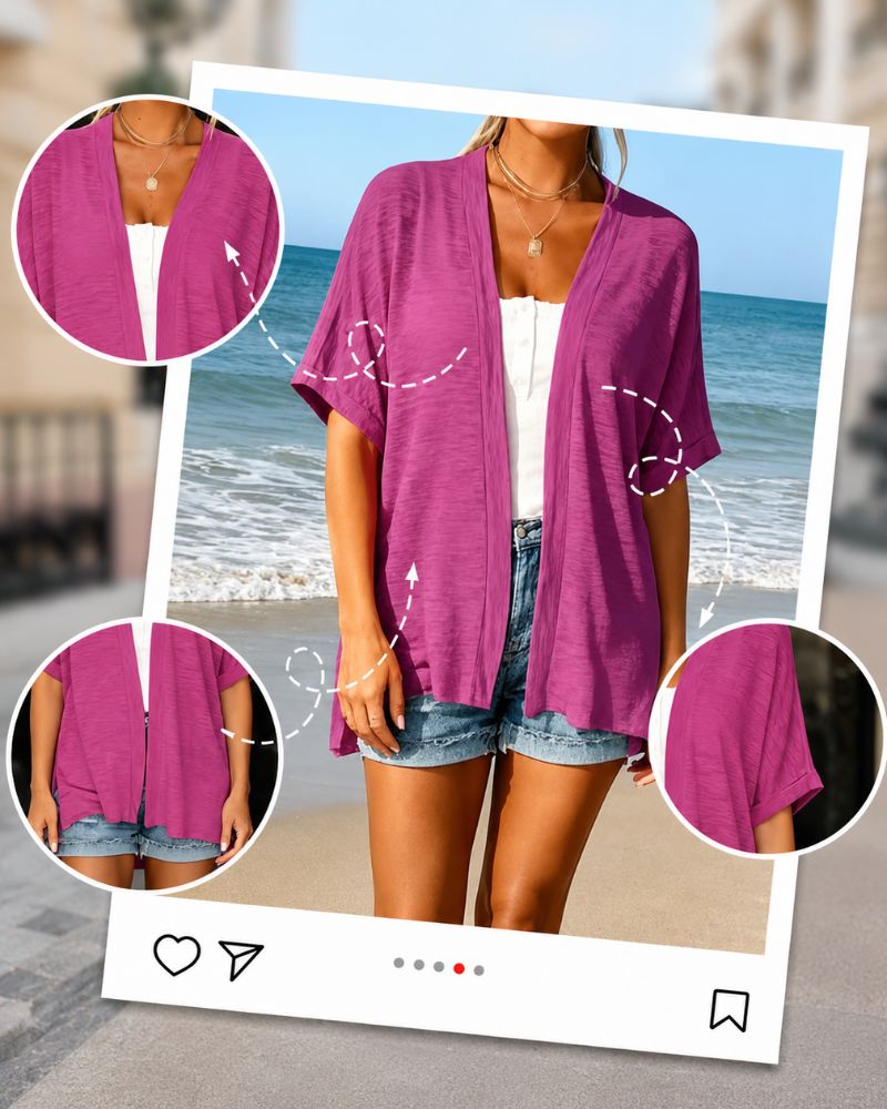 Lightweight Short-Sleeve Open-Front Cardigan