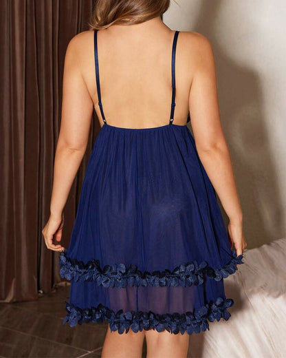 Sexy Plus Size 3D Floral Lace Sheer Camisole Nightdress