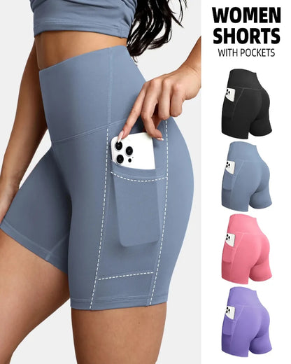 High-Waisted Tummy Control Athletic Shorts with Side Pockets