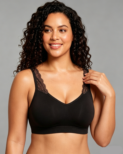 Wireless Seamless Bra with Lace Straps and Invisible Fit
