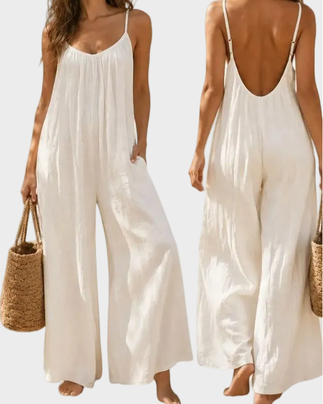 Strappy Backless Wide-Leg Jumpsuit With Pockets