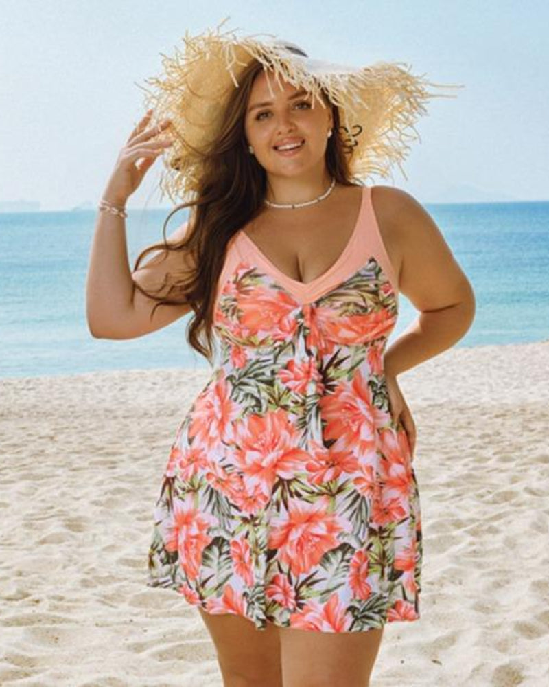 Women's Two Piece Swim Dress Plus Size Tummy Control Tankinis Swimdress Floral Printed Swimwear Swimsuits with Boyshort