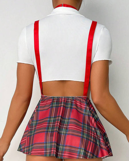 Sexy Plaid Suspender Skirt with Matching Panties