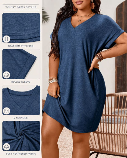 Plus Size V-Neck Batwing Sleeve T-Shirt Dress