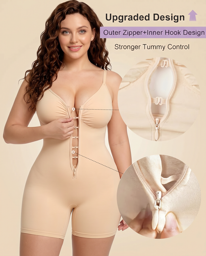Women's High Elastic Zipper Adjustable Straps Breathable Mesh Design Tummy Control Body Shaper