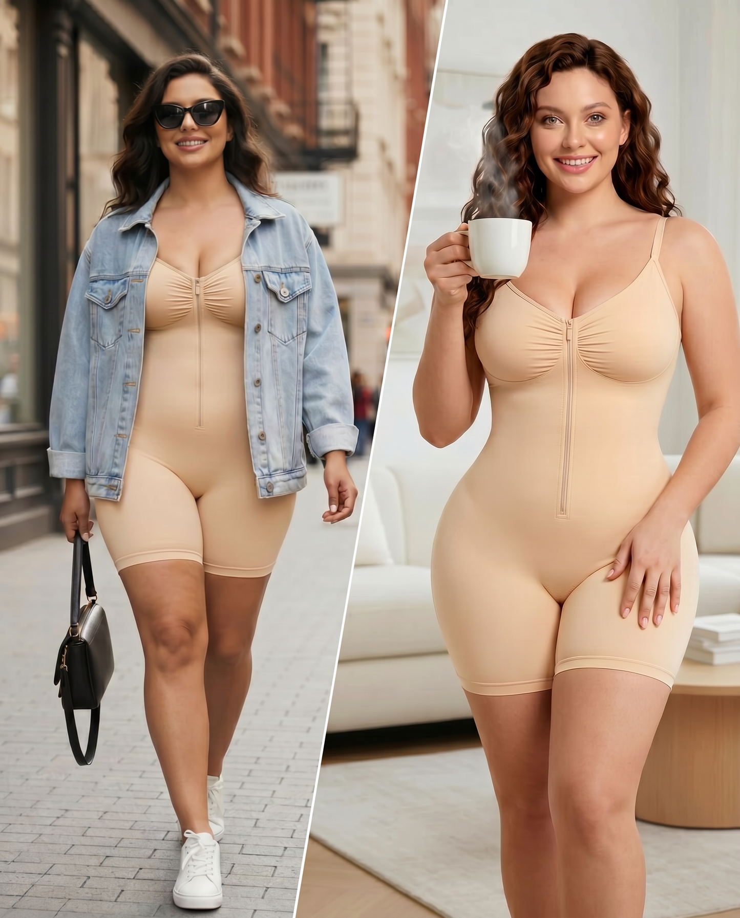 Women's Tummy Control Zip Front Bodysuit