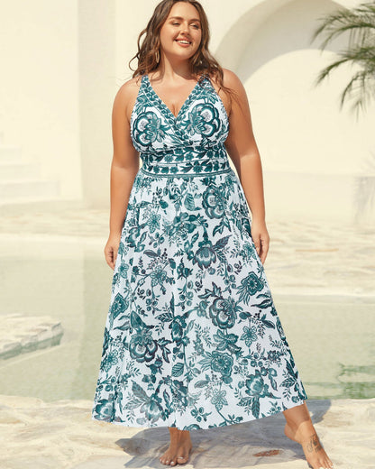 Two-Piece Floral Print Ruched Mesh Swimsuit, Sarong