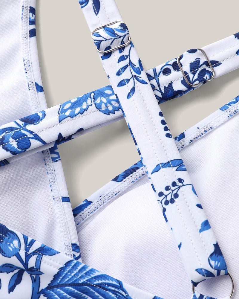 Boho Print Ruched Pockets Swim Dress